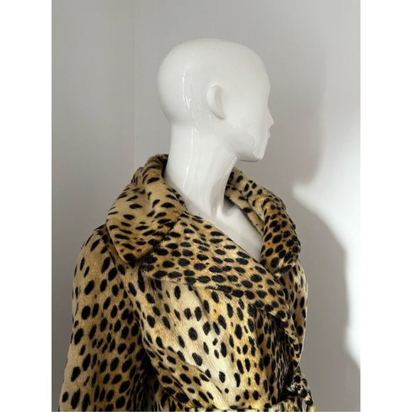 1950’s-1960’s Vintage Faux Leopard Fur Short Rope Wrap Coat with waist belt and - Picture 9 of 16